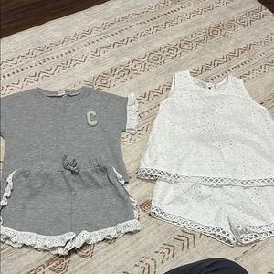 Gray and White Kids and Lace Trim Shorts Set